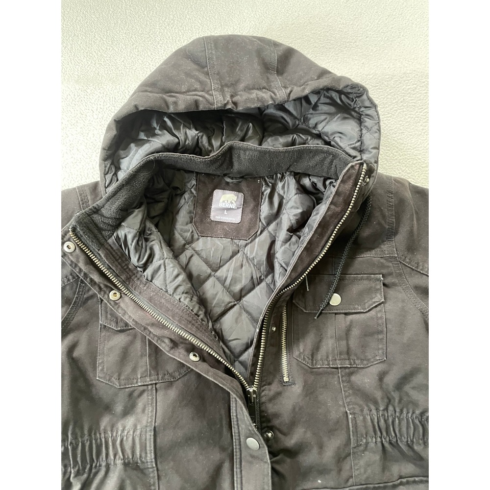 Berne Womens Large Hooded Work Jacket Black Quilted Lined Canvas Utility WCH63BK - Picture 5 of 16